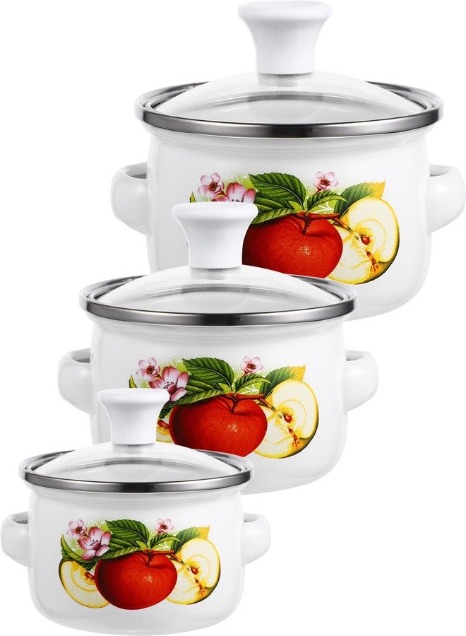 Yardenfun 3Pcs Mini Enamel Soup Pot Flat Bottom Stockpot for Cooking Stews and Noodles Random Design for Home Kitchen Use - Image 1